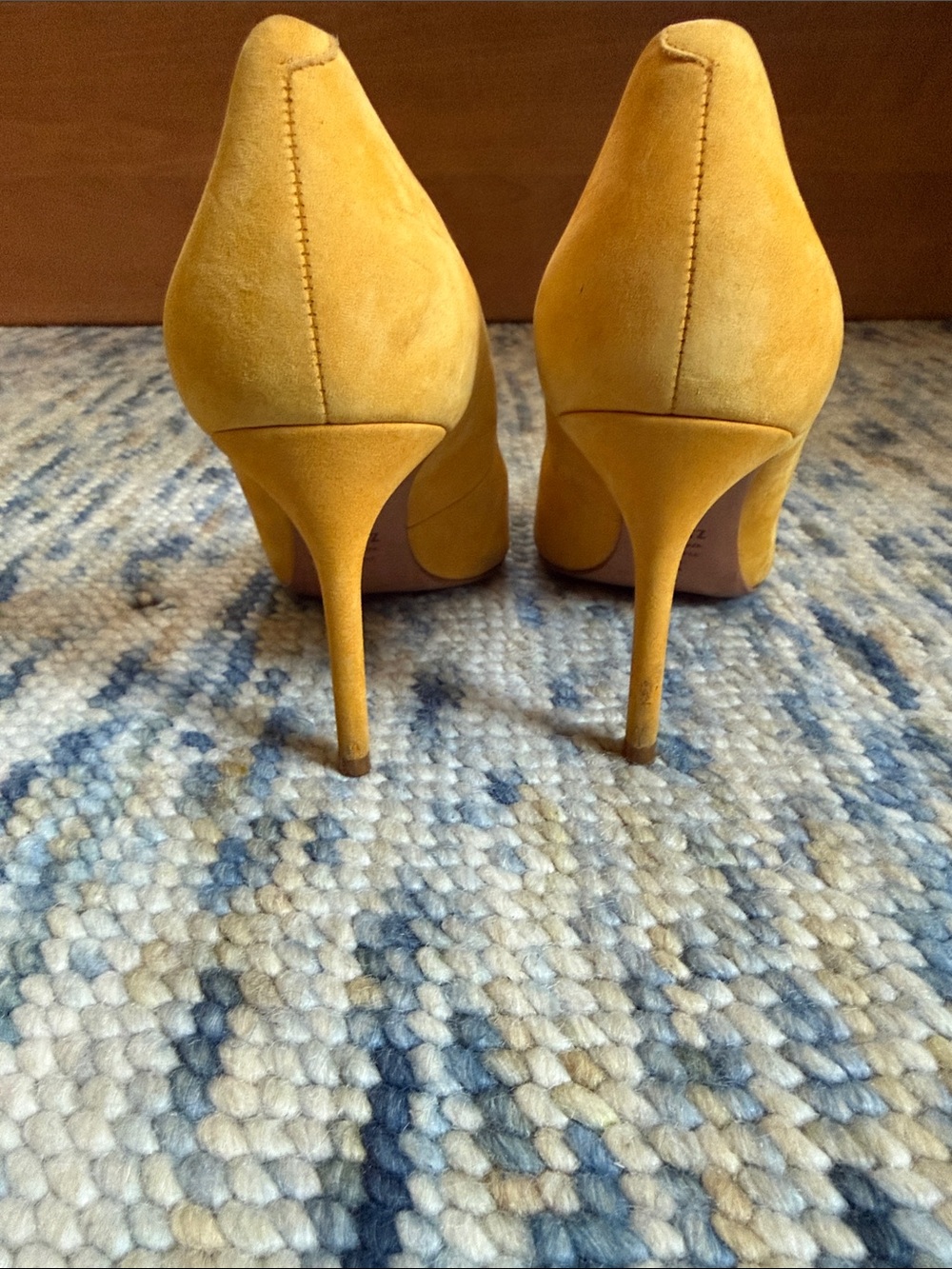 SCHUTZ Mustard Yellow Suede Pointed Toe Pumps - Picture 3 of 5